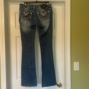 Miss Me - Signature Boot - medium wash blue jeans - rhinestone & silver - 29